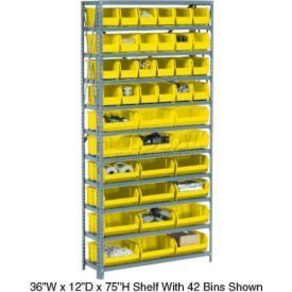 Global Equipment Steel Open Shelving - 12 Yellow Plastic Stacking Bins 5 Shelves - 36x18x39 603249YL
